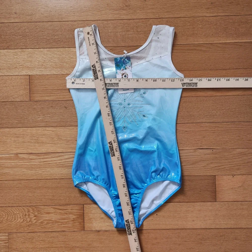 Frozen Theme Ombre Shimmer Snowflake Rhinestone Gymnastics Dance Sz 12 Girls New